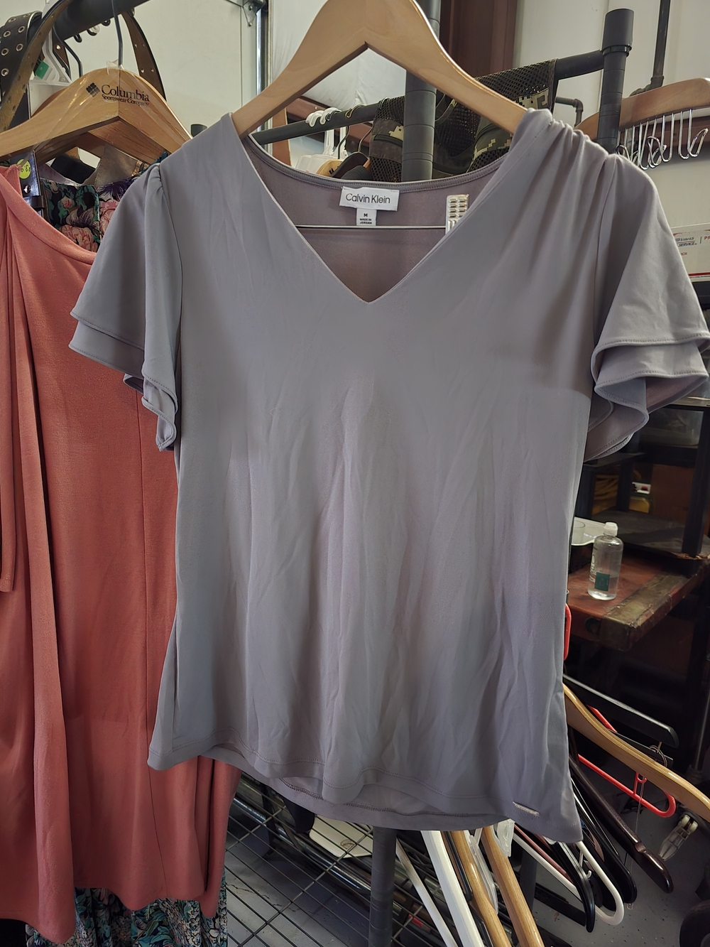 Calvin Klein Short Sleeve V-Neck Blouse — Dusty Lavender